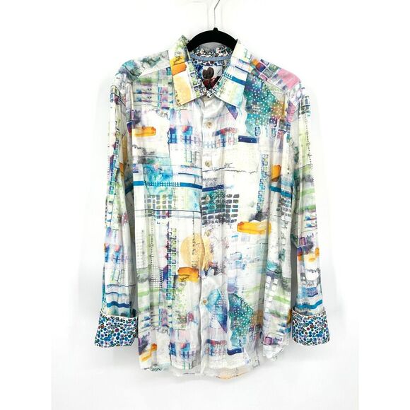 ROBERT GRAHAM Stagecoach Abstract White Blue Long Sleeve Button Up Shirt Size XL - Picture 2 of 8